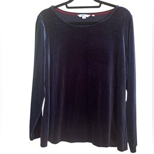Boden Women's Blue Velvet Long Sleeve Stretch Top Size 18 Lined Pullover